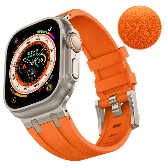 For Apple Watch SE 2022 44mm Stone Grain Liquid Silicone Watch Band(Titanium Orange)
