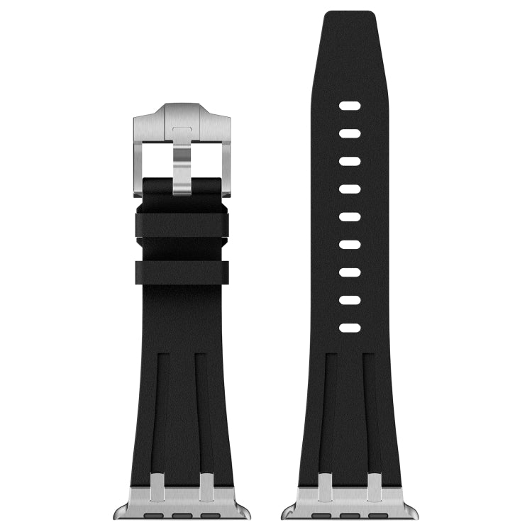 For Apple Watch SE 44mm Stone Grain Liquid Silicone Watch Band(Silver Black)
