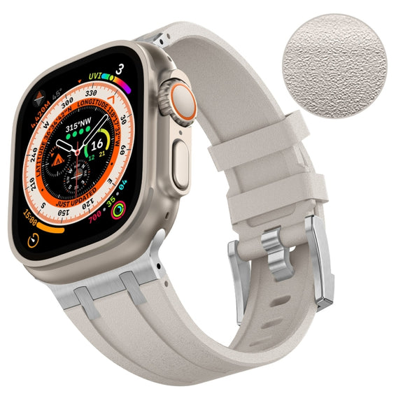 For Apple Watch SE 44mm Stone Grain Liquid Silicone Watch Band(Silver Starlight)