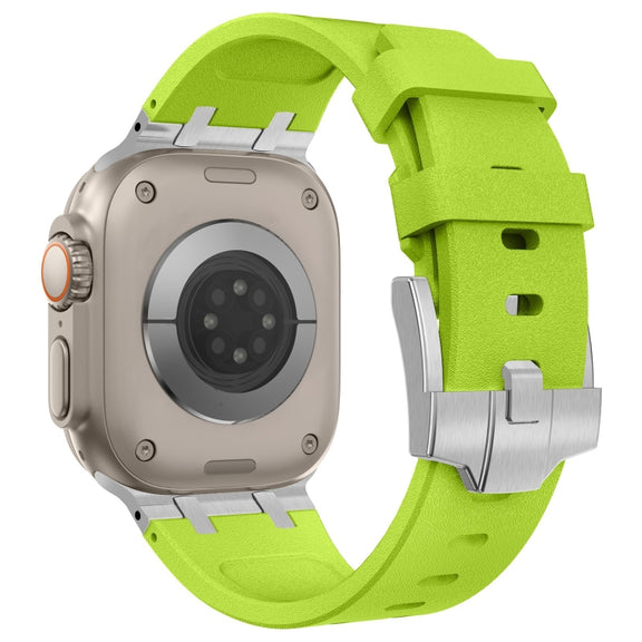 For Apple Watch Series 6 44mm Stone Grain Liquid Silicone Watch Band(Silver Green)