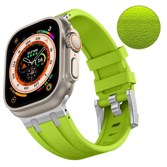 For Apple Watch Series 6 44mm Stone Grain Liquid Silicone Watch Band(Silver Green)