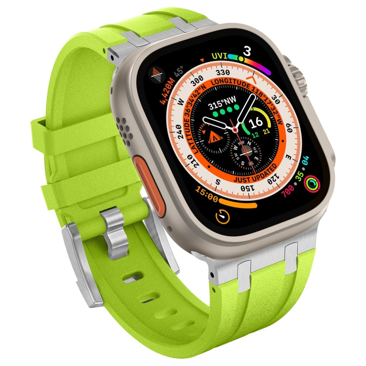 For Apple Watch Series 6 44mm Stone Grain Liquid Silicone Watch Band(Silver Green)