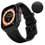 For Apple Watch Series 5 44mm Stone Grain Liquid Silicone Watch Band(Black Black)