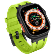 For Apple Watch Series 3 42mm Stone Grain Liquid Silicone Watch Band(Black Green)