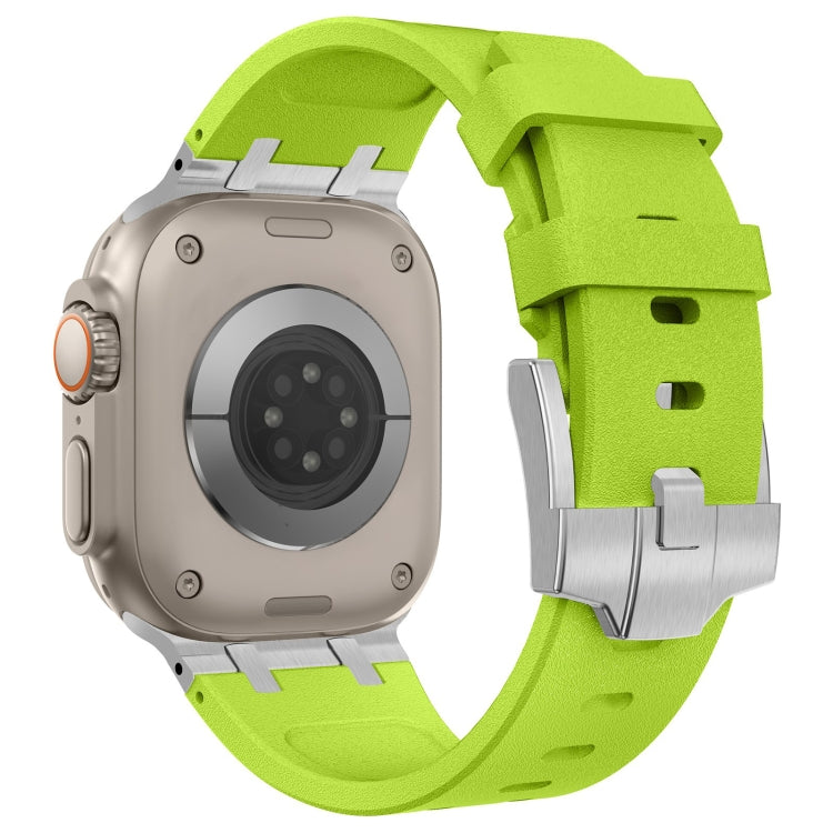 For Apple Watch Series 3 42mm Stone Grain Liquid Silicone Watch Band(Silver Green)