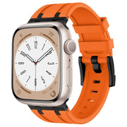 For Apple Watch Series 2 42mm Stone Grain Liquid Silicone Watch Band(Black Orange)