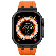 For Apple Watch Series 2 42mm Stone Grain Liquid Silicone Watch Band(Black Orange)
