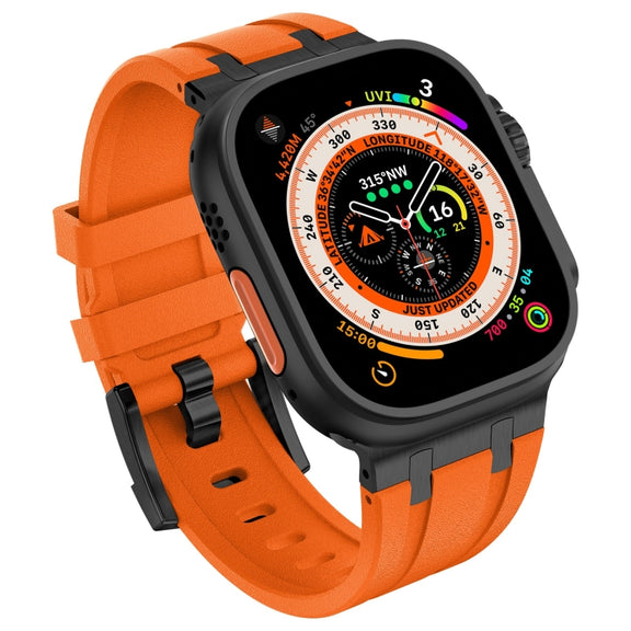 For Apple Watch Series 2 42mm Stone Grain Liquid Silicone Watch Band(Black Orange)