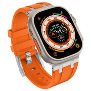 For Apple Watch Series 2 42mm Stone Grain Liquid Silicone Watch Band(Sliver Orange)