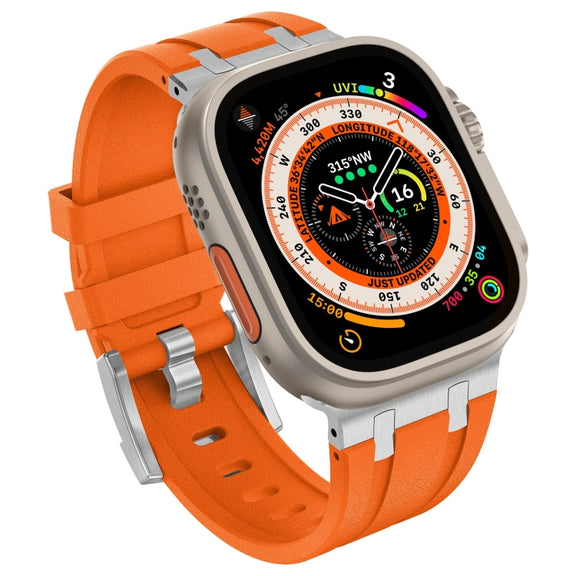 For Apple Watch Series 2 42mm Stone Grain Liquid Silicone Watch Band(Sliver Orange)