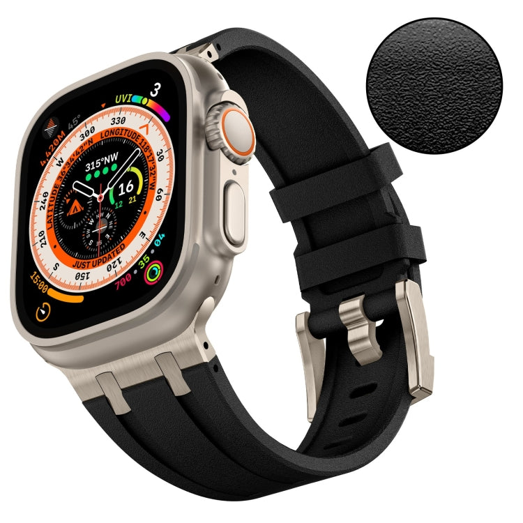 For Apple Watch 42mm Stone Grain Liquid Silicone Watch Band(Titanium Black)
