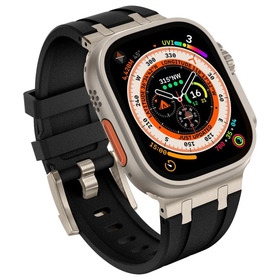 For Apple Watch 42mm Stone Grain Liquid Silicone Watch Band(Titanium Black)