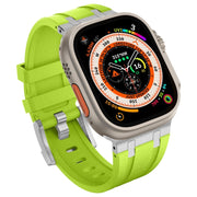 For Apple Watch 42mm Stone Grain Liquid Silicone Watch Band(Silver Green)