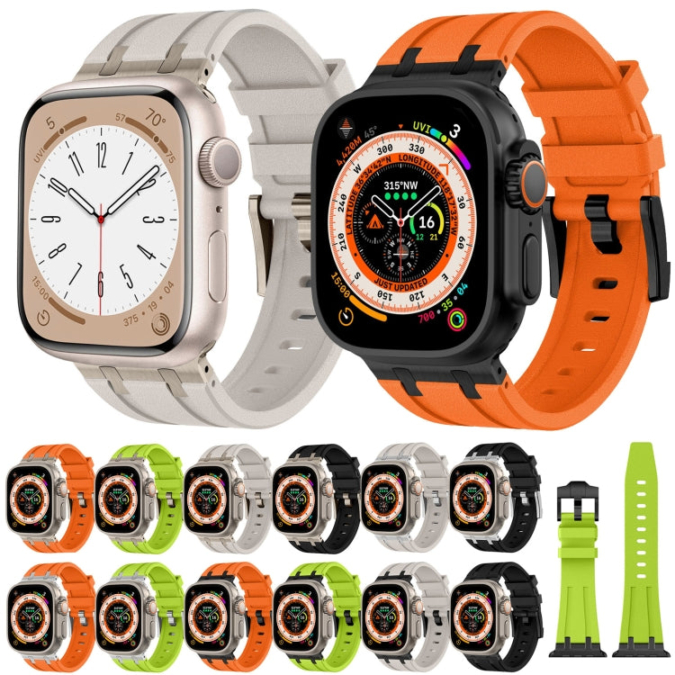 For Apple Watch 42mm Stone Grain Liquid Silicone Watch Band(Silver Green)
