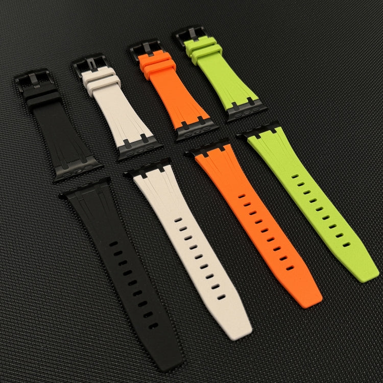 For Apple Watch 42mm Stone Grain Liquid Silicone Watch Band(Silver Green)