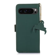 For Google Pixel 10 Pro / 9 Pro Genuine Leather Magnetic RFID Leather Phone Case(Green)