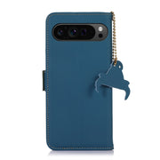 For Google Pixel 9 Pro Genuine Leather Magnetic RFID Leather Phone Case(Blue)