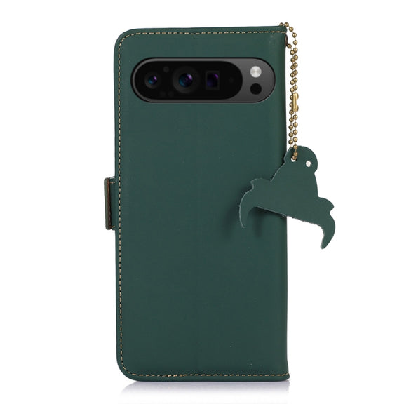 For Google Pixel 10 / 9 Genuine Leather Magnetic RFID Leather Phone Case(Green)