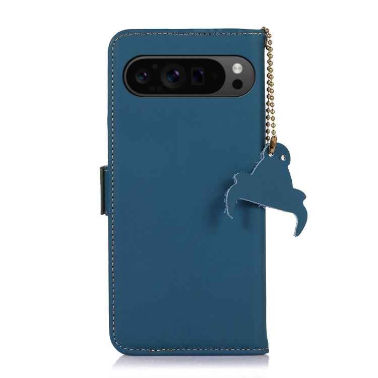 For Google Pixel 9 Genuine Leather Magnetic RFID Leather Phone Case(Blue)