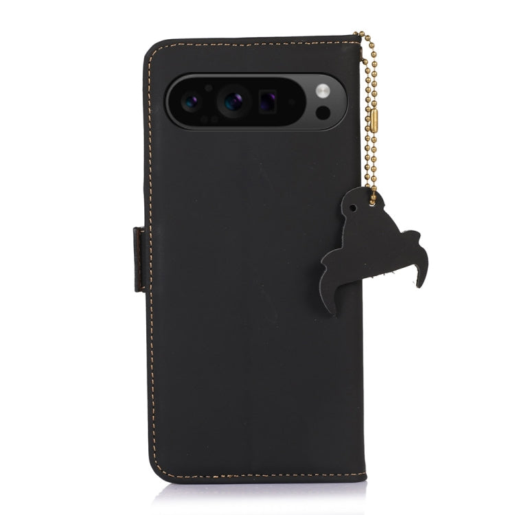 For Google Pixel 9 Genuine Leather Magnetic RFID Leather Phone Case(Black)