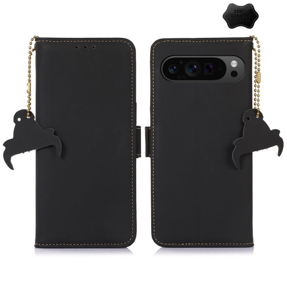 For Google Pixel 9 Genuine Leather Magnetic RFID Leather Phone Case(Black)
