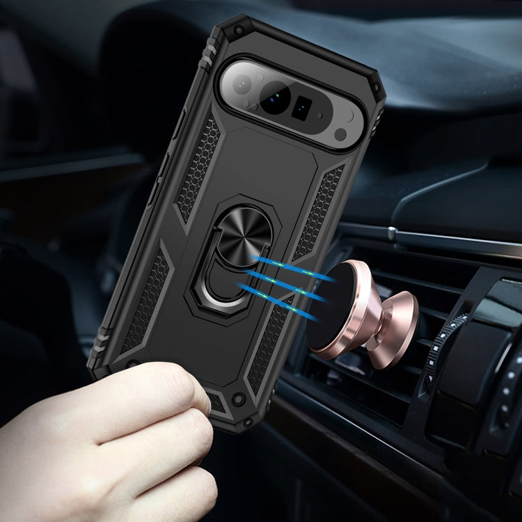 For Google Pixel 9 Pro Shockproof TPU + PC Phone Case with Holder(Black)