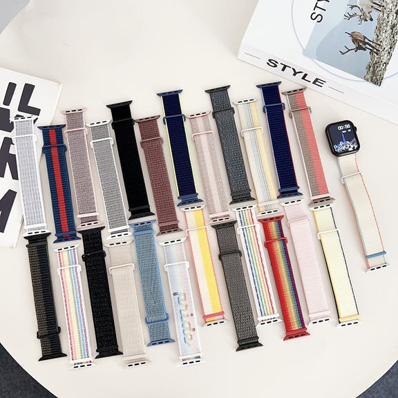 For Apple Watch 38mm Dual Hook and Loop Nylon Watch Band(Rainbow)