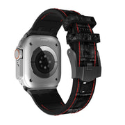 For Apple Watch SE 2023 44mm Crocodile Texture Liquid Silicone Watch Band(Black Red Black)