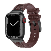 For Apple Watch Series 9 45mm Crocodile Texture Liquid Silicone Watch Band(Black Dark Brown)