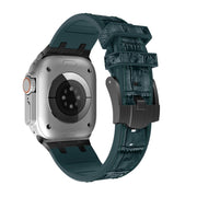 For Apple Watch Series 9 41mm Crocodile Texture Liquid Silicone Watch Band(Black Deep Green)
