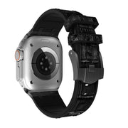 For Apple Watch Ultra 49mm Crocodile Texture Liquid Silicone Watch Band(Black Black)