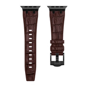 For Apple Watch Ultra 49mm Crocodile Texture Liquid Silicone Watch Band(Black Dark Brown)