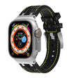 For Apple Watch Ultra 49mm Crocodile Texture Liquid Silicone Watch Band(Silver Yellow Black) - Watch Bands by PMC TechLife | Online Shopping South Africa | PMC TechLife