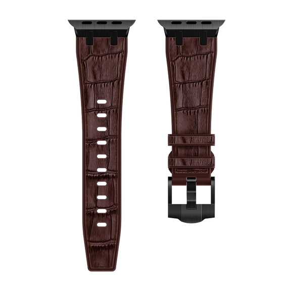 For Apple Watch Series 8 41mm Crocodile Texture Liquid Silicone Watch Band(Black Dark Brown)