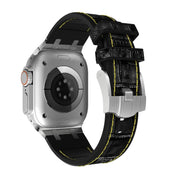 For Apple Watch Series 8 41mm Crocodile Texture Liquid Silicone Watch Band(Silver Yellow Black)