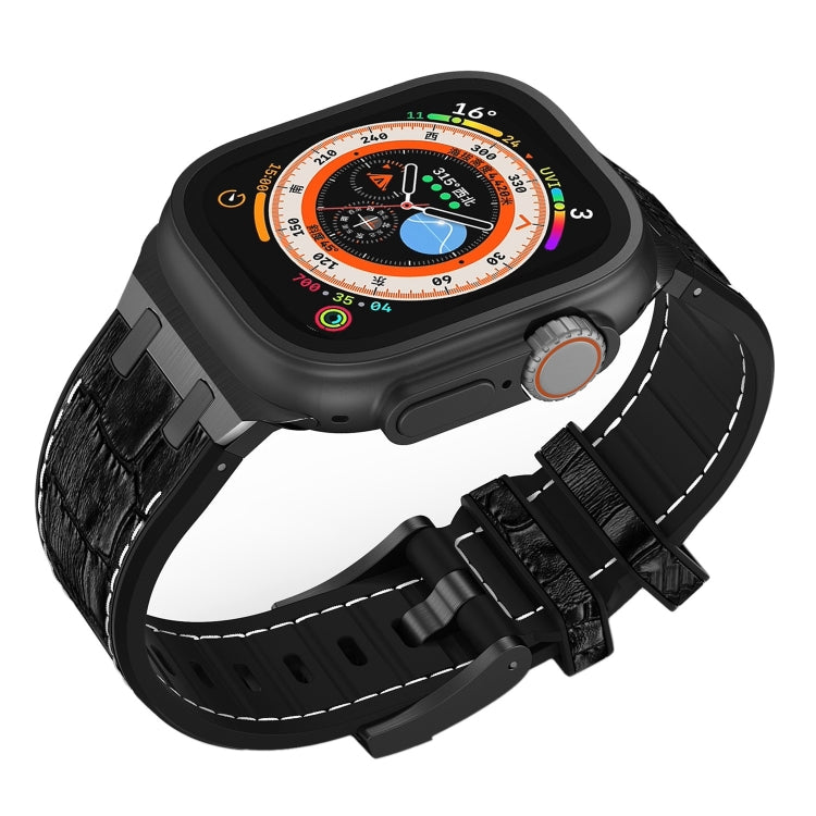 For Apple Watch SE 2022 40mm Crocodile Texture Liquid Silicone Watch Band(Black White Black)