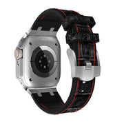 For Apple Watch SE 2022 40mm Crocodile Texture Liquid Silicone Watch Band(Silver Red Black)