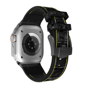 For Apple Watch Series 7 45mm Crocodile Texture Liquid Silicone Watch Band(Black Yellow Black)