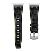 For Apple Watch Series 7 45mm Crocodile Texture Liquid Silicone Watch Band(Silver Yellow Black)
