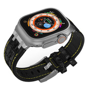 For Apple Watch Series 7 45mm Crocodile Texture Liquid Silicone Watch Band(Silver Yellow Black)