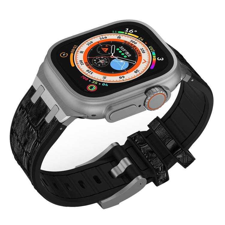 For Apple Watch SE 40mm Crocodile Texture Liquid Silicone Watch Band(Silver Black)