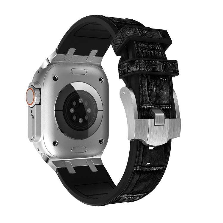 For Apple Watch SE 40mm Crocodile Texture Liquid Silicone Watch Band(Silver Black)