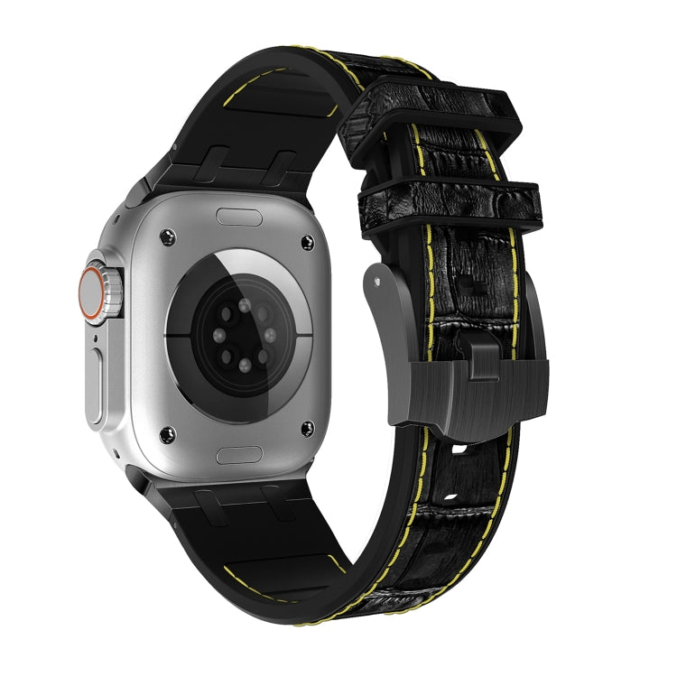 For Apple Watch SE 44mm Crocodile Texture Liquid Silicone Watch Band(Black Yellow Black)