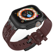 For Apple Watch SE 44mm Crocodile Texture Liquid Silicone Watch Band(Black Dark Brown)