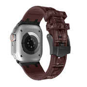 For Apple Watch SE 44mm Crocodile Texture Liquid Silicone Watch Band(Black Dark Brown)