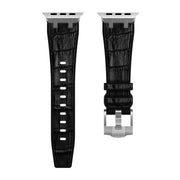 For Apple Watch SE 44mm Crocodile Texture Liquid Silicone Watch Band(Silver Black)