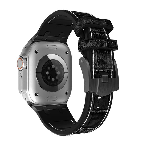 For Apple Watch Series 6 40mm Crocodile Texture Liquid Silicone Watch Band(Black White Black)