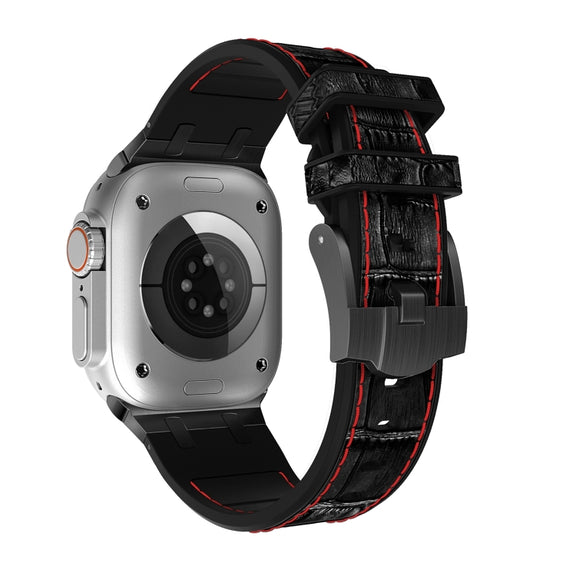 For Apple Watch Series 5 40mm Crocodile Texture Liquid Silicone Watch Band(Black Red Black)