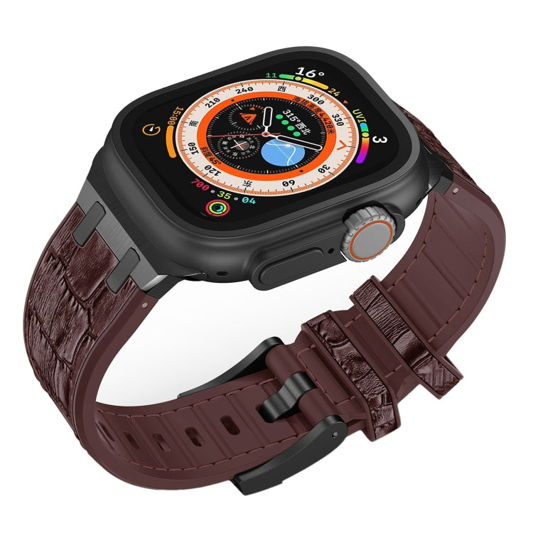 For Apple Watch Series 4 44mm Crocodile Texture Liquid Silicone Watch Band(Black Dark Brown)