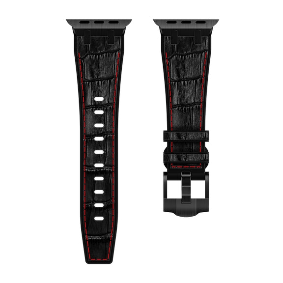For Apple Watch Series 4 40mm Crocodile Texture Liquid Silicone Watch Band(Black Red Black)